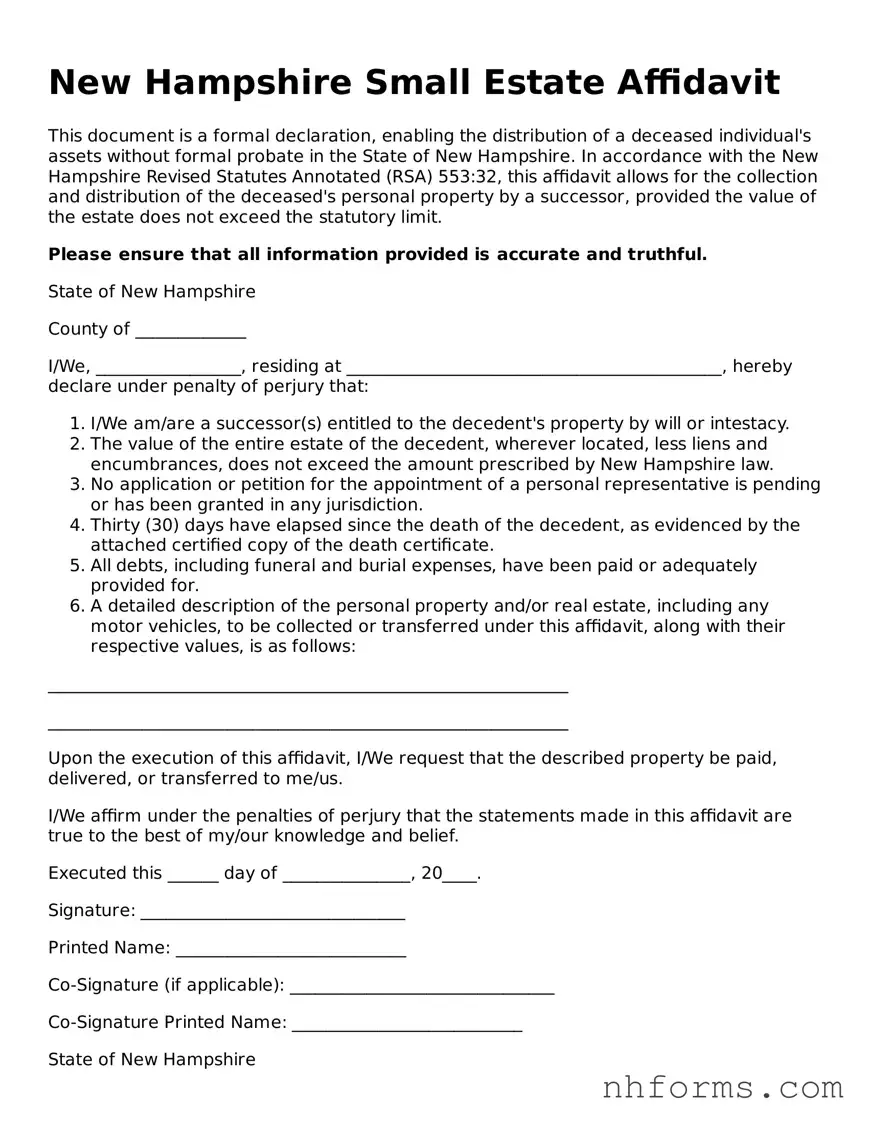 Attorney-Approved  Small Estate Affidavit Document for New Hampshire