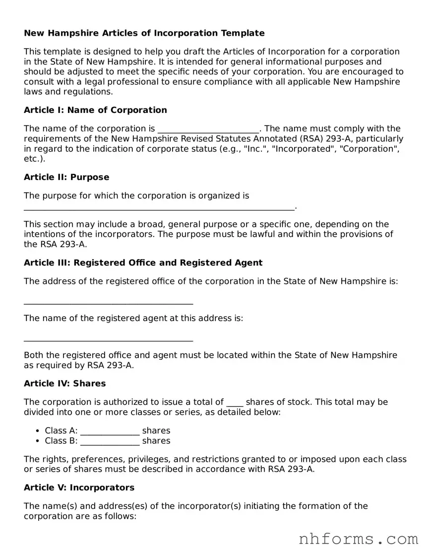 Attorney-Approved  Articles of Incorporation Document for New Hampshire