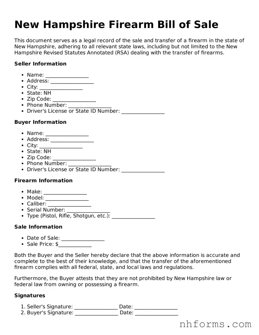 Attorney-Approved  Firearm Bill of Sale Document for New Hampshire