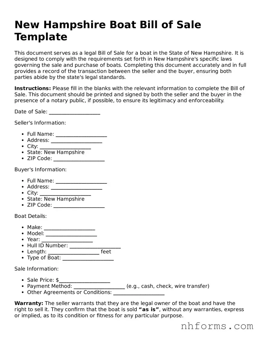 Attorney-Approved  Boat Bill of Sale Document for New Hampshire