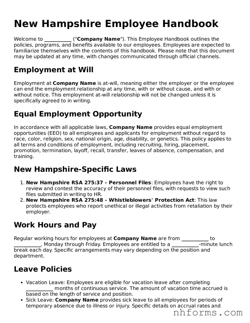 Attorney-Approved  Employee Handbook Document for New Hampshire