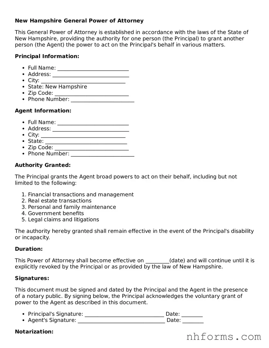 Attorney-Approved  General Power of Attorney Document for New Hampshire