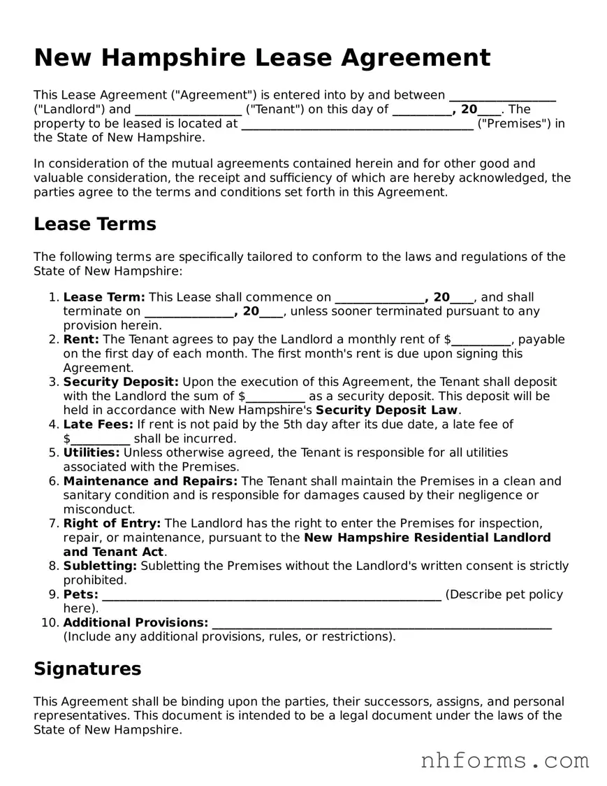 Attorney-Approved  Lease Agreement Document for New Hampshire