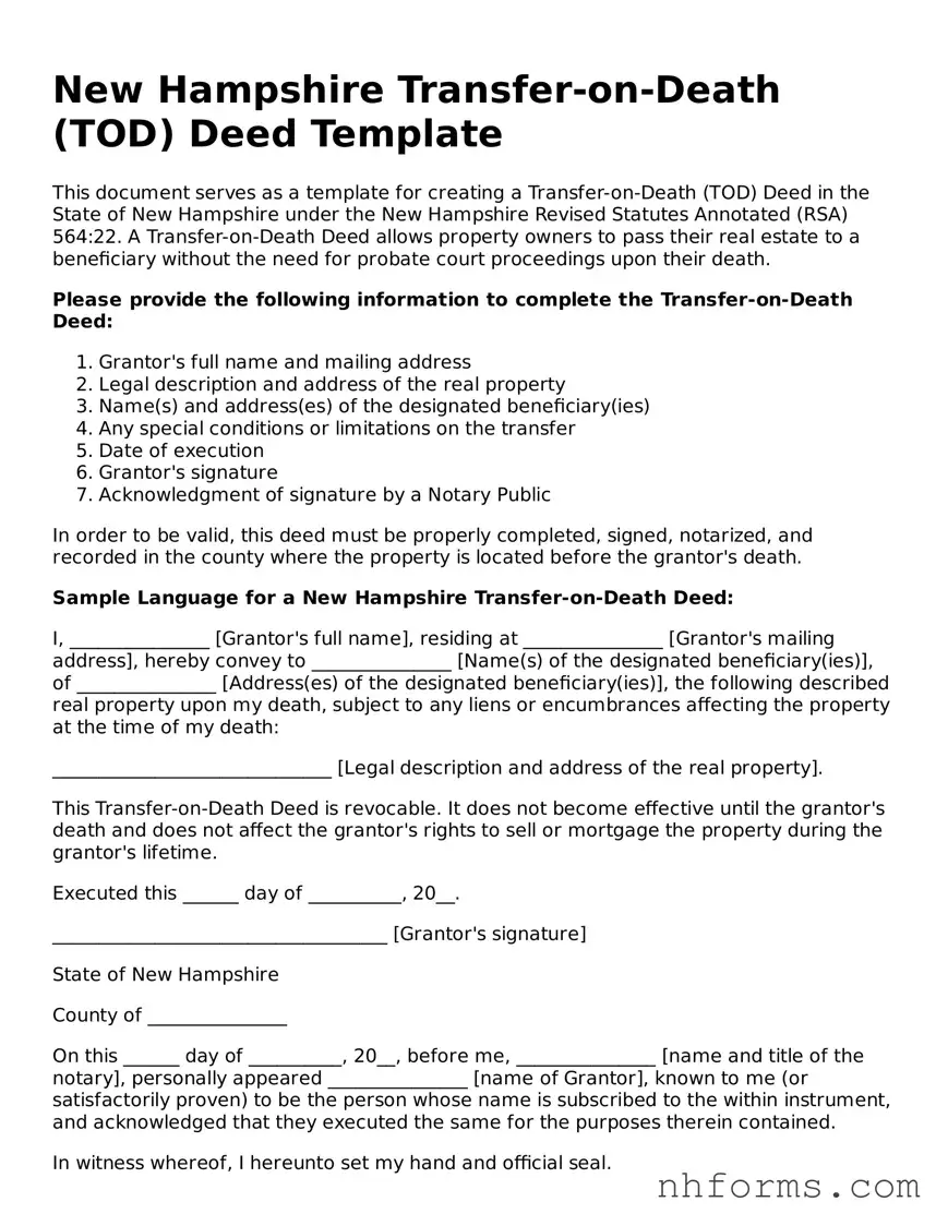 Attorney-Approved  Transfer-on-Death Deed Document for New Hampshire