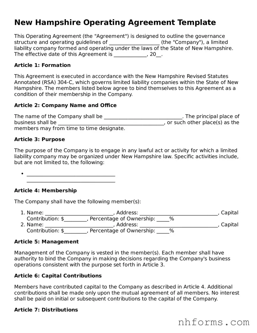 Attorney-Approved  Operating Agreement Document for New Hampshire