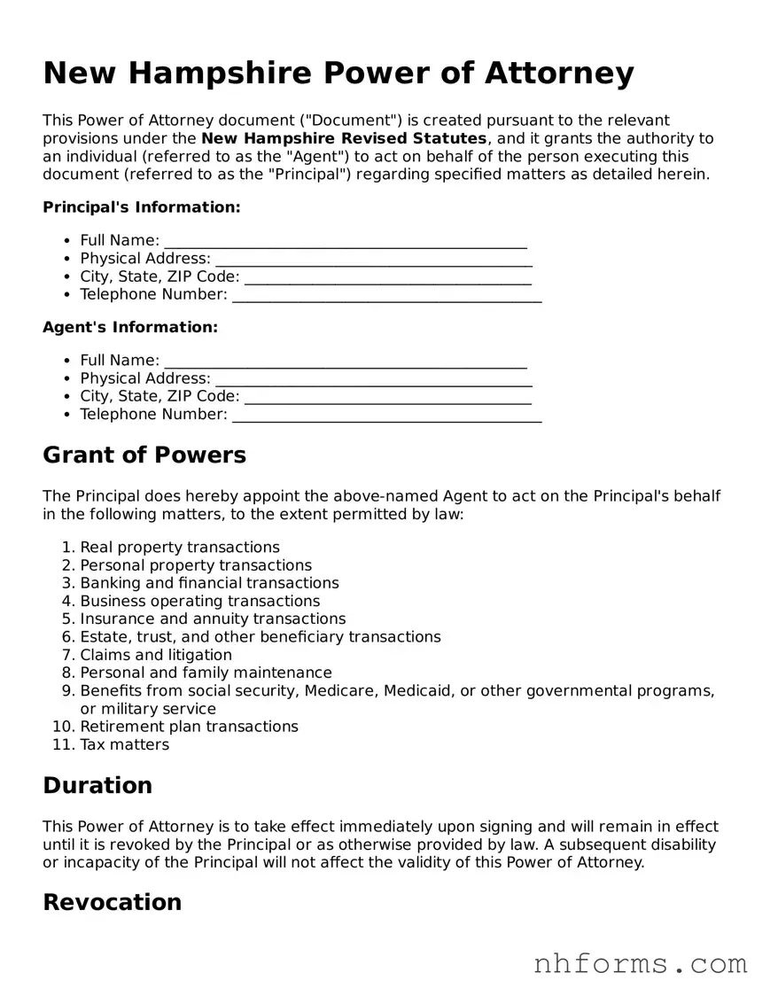 Attorney-Approved  Power of Attorney Document for New Hampshire