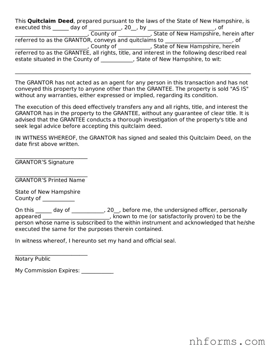 Attorney-Approved  Quitclaim Deed Document for New Hampshire