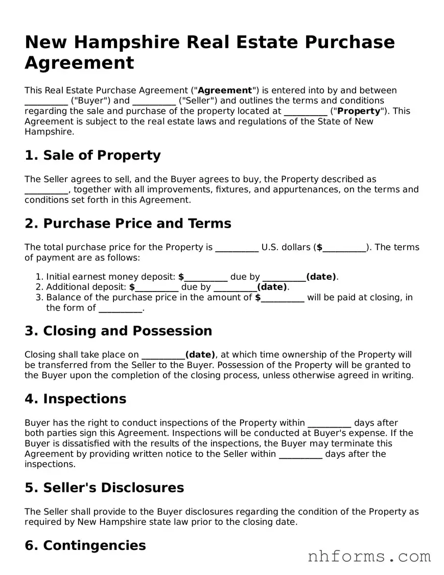 Attorney-Approved  Real Estate Purchase Agreement Document for New Hampshire