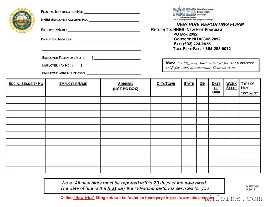 New Hampshire Reporting Template