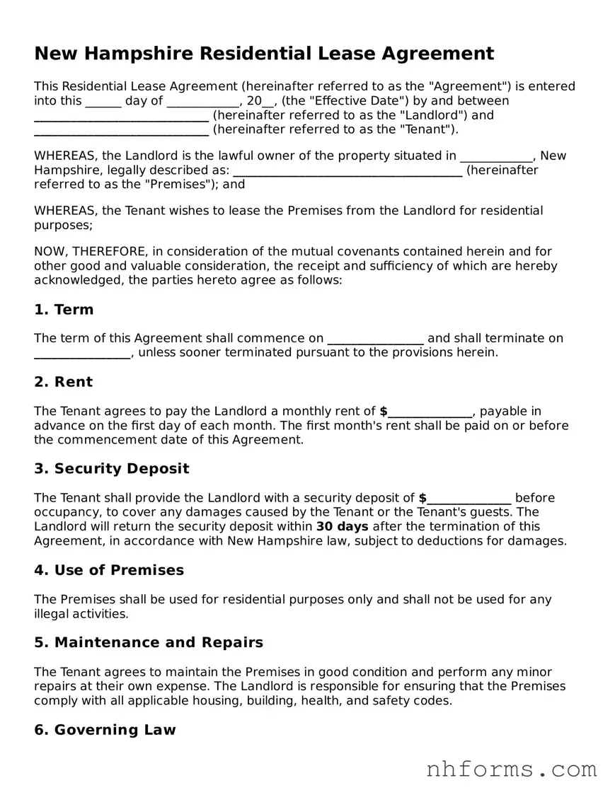 Attorney-Approved  Residential Lease Agreement Document for New Hampshire