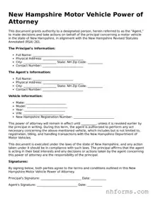 Attorney-Approved  Motor Vehicle Power of Attorney Document for New Hampshire