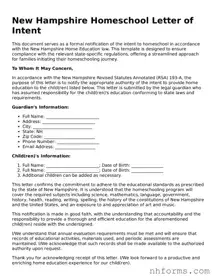 Attorney-Approved  Homeschool Letter of Intent Document for New Hampshire