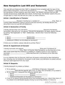 Attorney-Approved  Last Will and Testament Document for New Hampshire