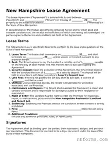 Attorney-Approved  Lease Agreement Document for New Hampshire
