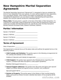 Attorney-Approved  Marital Separation Agreement Document for New Hampshire