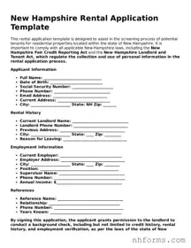 Attorney-Approved  Rental Application Document for New Hampshire